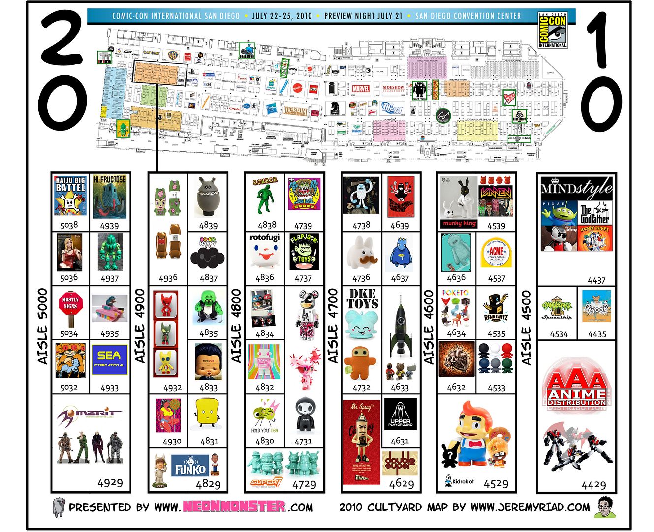 SDCC map of the "Toy Cultyard" and signing event schedule survival